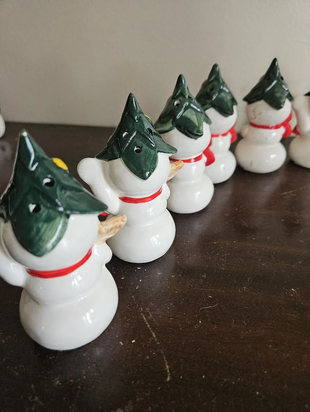 Lot 12 Vtg Ceramic Snowman Salt Pepper Shakers Japan Christmas Tree Hat Broom
